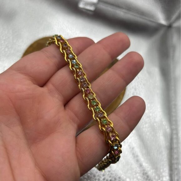 Multi Gem Vintage Gold Tone Bracelet Jewelry - Picture 2 of 2